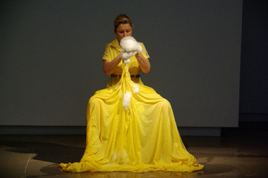 Amanda Coogan:  Yellow , 2008, performance shot, Oonagh Young Gallery; photo John Roch Simons; courtesy the artist